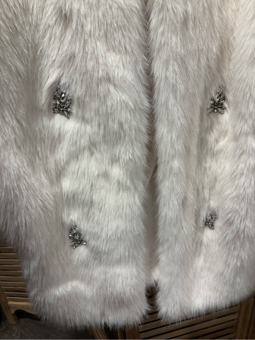 Luxury Cream Faux Fur Teddy Jacket with Jeweled Closures - Picture 3 of 8